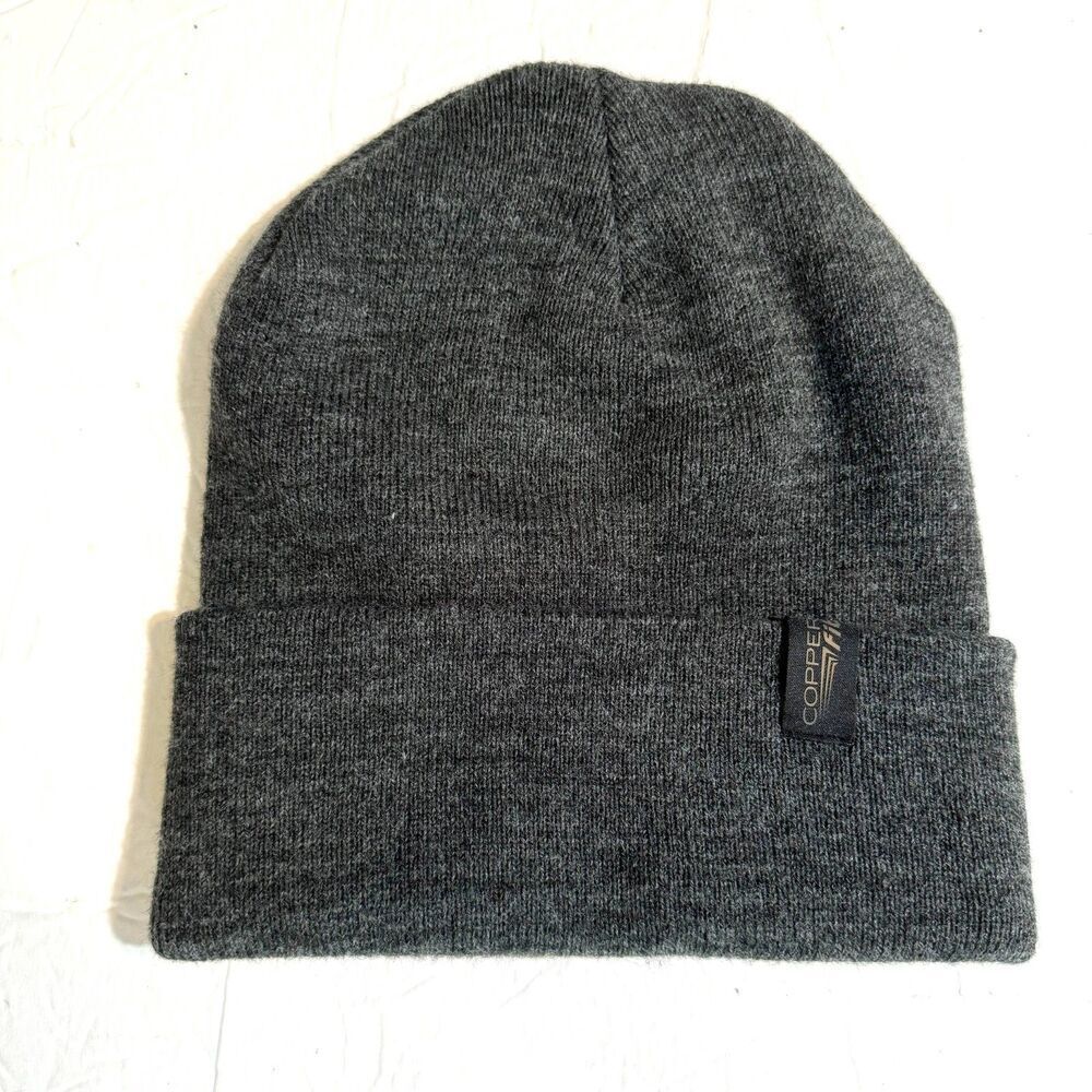 Copper Fit Knit Beanie Hat Men Women's Gray Thick Chunky Knit Winter Warm